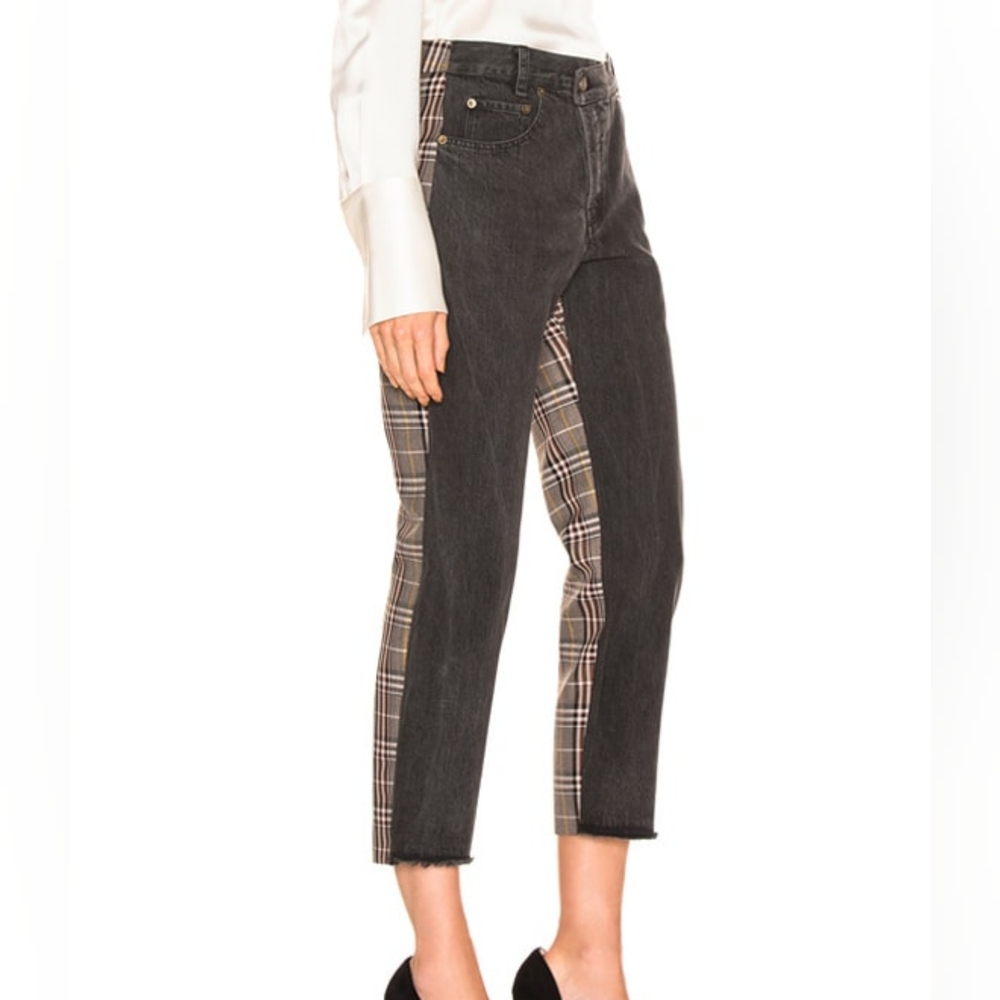 MONSE Women's Half Black Half Plaid Jeans Designer Denim Size 2 $950